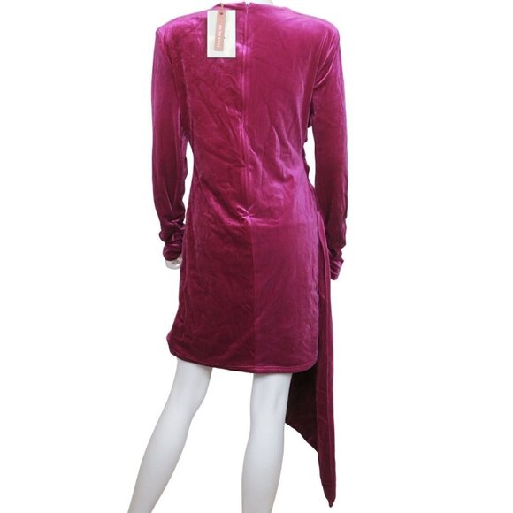JESSAKAE Noor Dress Velvet Magenta Stretch Front Panel Drape Sash Women's XL NWT - Picture 3 of 5